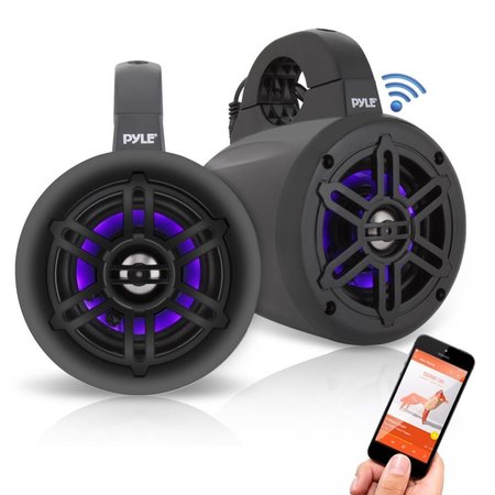Pyle Waterproof Rated Bluetooth Marine Tower Speakers - Wakeboard Subwoofer Speaker System with Wireless PLMRLEWB47BB